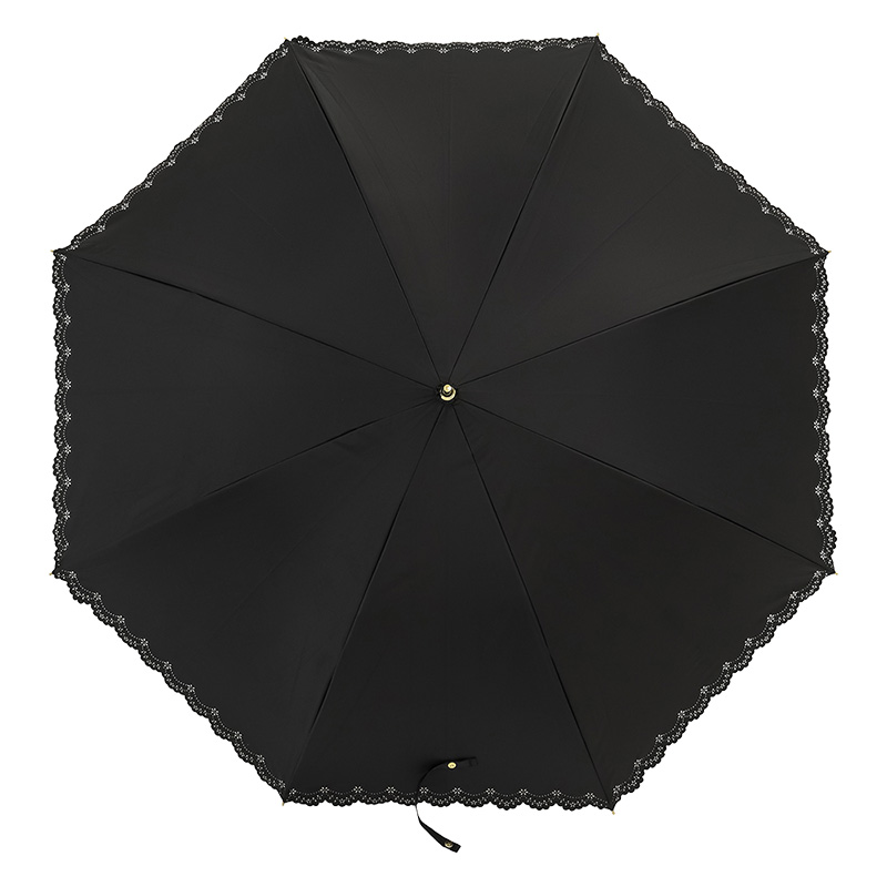 レディース 晴雨兼用 長傘 フラワーヒートカット 58cm ブラック