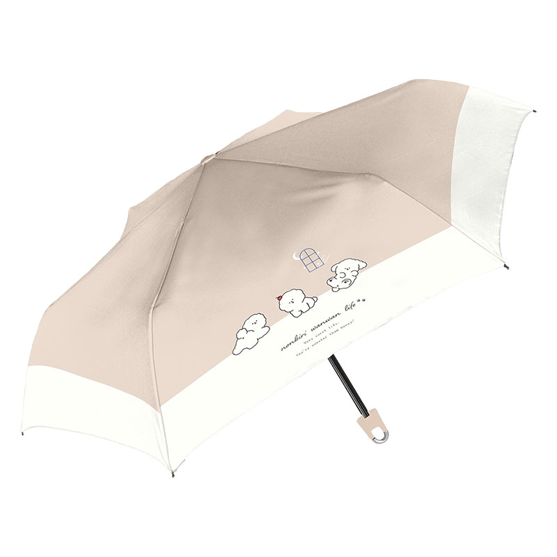 UV 折りたたみ傘 のんびりわんこ 晴雨兼用 50cm ベージュ