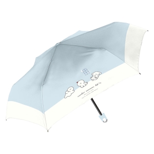 UV 折りたたみ傘 のんびりわんこ 晴雨兼用 50cm サックス