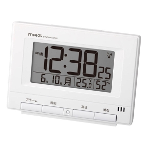 MAG デジタル電波自動点灯目覚まし時計 ロン T-790WH-Z
