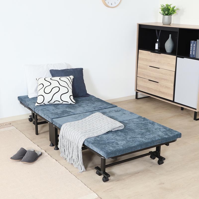 ■【F】4折ワンタッチベッドコンパクト 幅80×奥行190×高さ30cm