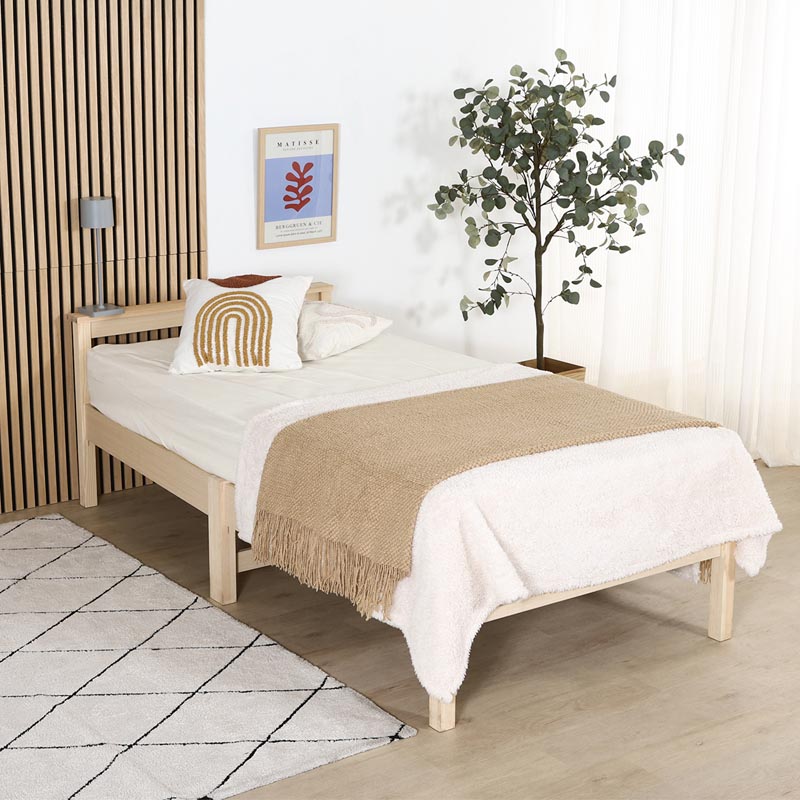 ■【F】組立簡単ベッド ラクネ S 幅100×奥行207.5×高さ65cm ナチュラル