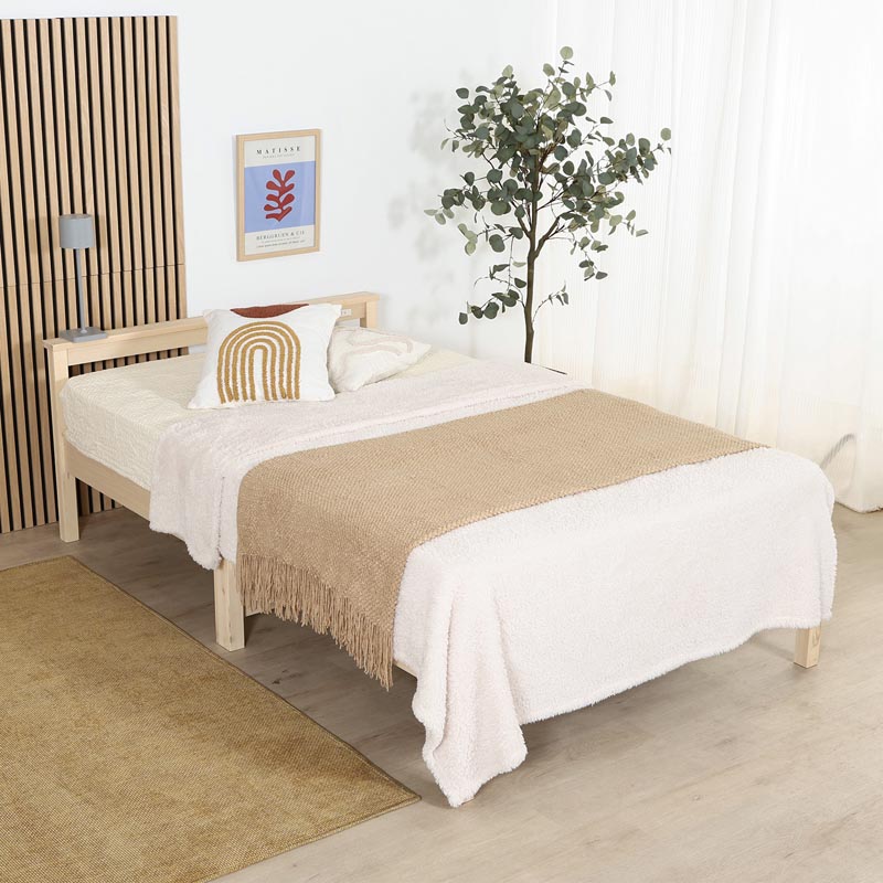 ■【F】組立簡単ベッド ラクネ SD 幅120×奥行207.5×高さ65cm ナチュラル