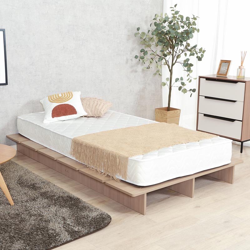 ■【F】ステージベッド S エルヴァ 幅120×奥行198×高さ18cm ナチュラル