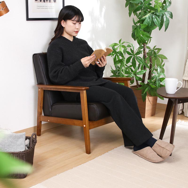 ■【F】バイキャストPUソファ ミート 1P 幅64×奥行72×高さ70cm ダークブラウン