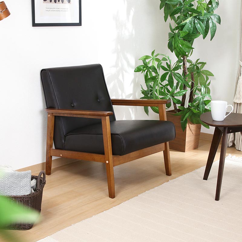 ■【F】バイキャストPUソファ ミート 1P 幅64×奥行72×高さ70cm ダークブラウン