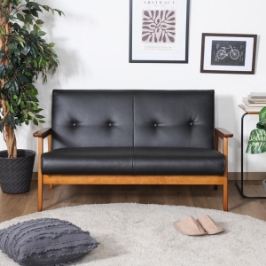 ■【F】バイキャストPUソファ ミート 2P 幅128×奥行72×高さ70cm ダークブラウン