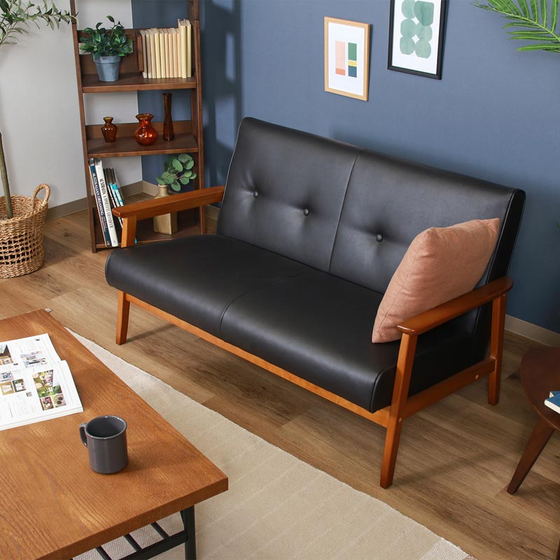 ■【F】バイキャストPUソファ ミート 2P 幅128×奥行72×高さ70cm ダークブラウン