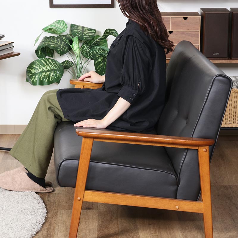 ■【F】バイキャストPUソファ ミート 2P 幅128×奥行72×高さ70cm ダークブラウン