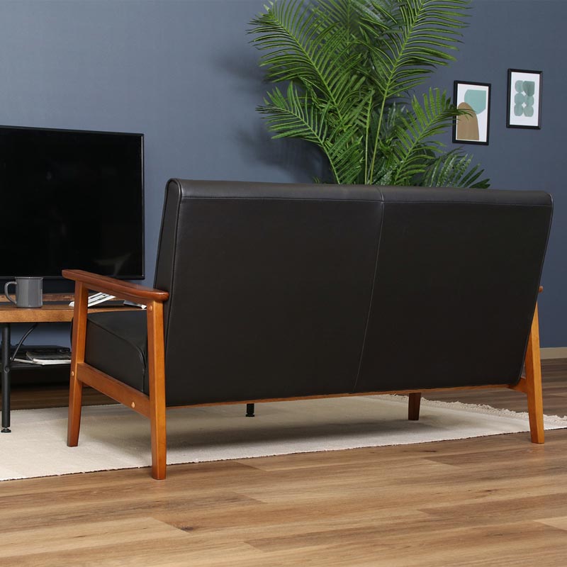 ■【F】バイキャストPUソファ ミート 2P 幅128×奥行72×高さ70cm ダークブラウン