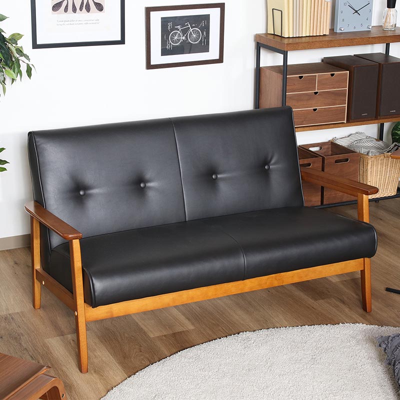 ■【F】バイキャストPUソファ ミート 2P 幅128×奥行72×高さ70cm ダークブラウン