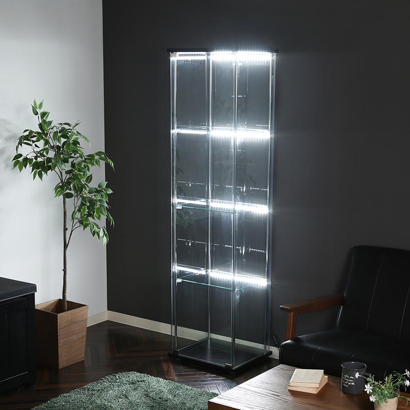 ■ガラスコレクションケース 4段 LED ブラック TMG-G21 BK