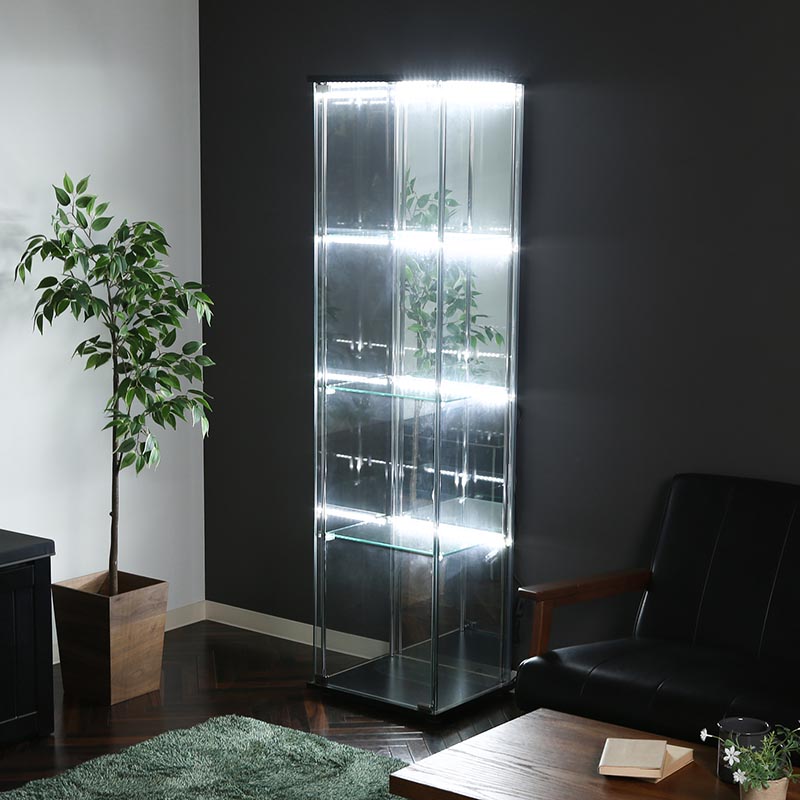 ■ガラスコレクションケース 4段 背面ミラー LED ブラック TMG-G21 BK
