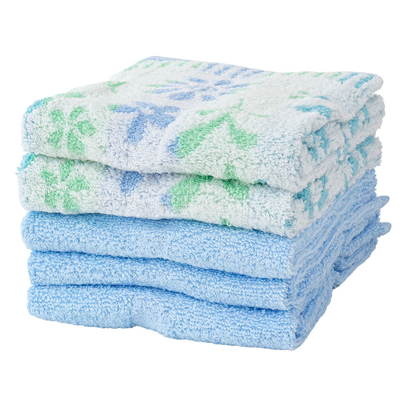 ふんわりやわらかタオル カノン 34×80cm ブルー 5枚組