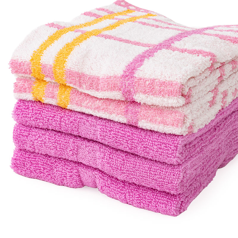 ふんわりやわらかタオル ハッピーチェック 34×80cm ピンク 5枚組