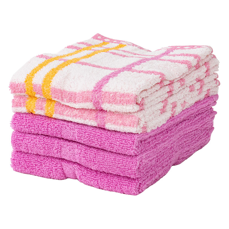 ふんわりやわらかタオル ハッピーチェック 34×80cm ピンク 5枚組