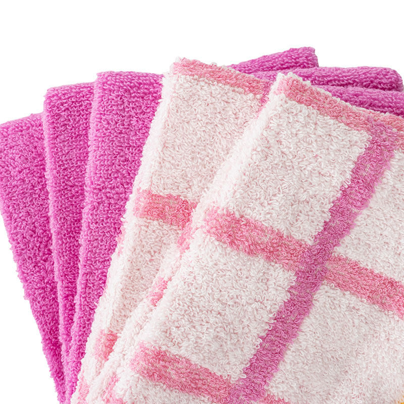 ふんわりやわらかタオル ハッピーチェック 34×80cm ピンク 5枚組