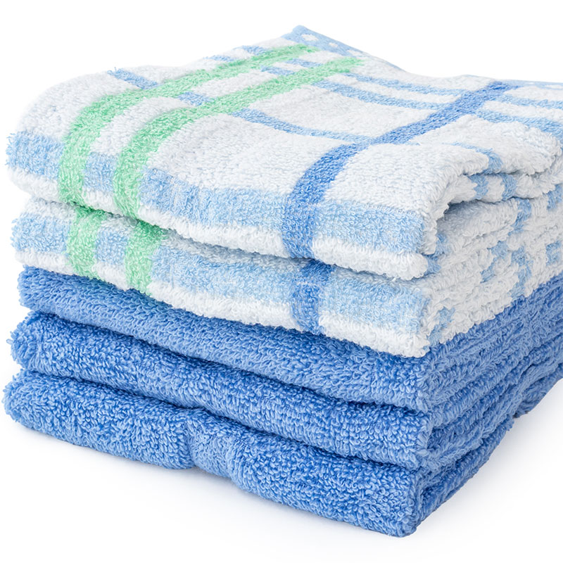 ふんわりやわらかタオル ハッピーチェック 34×80cm ブルー 5枚組