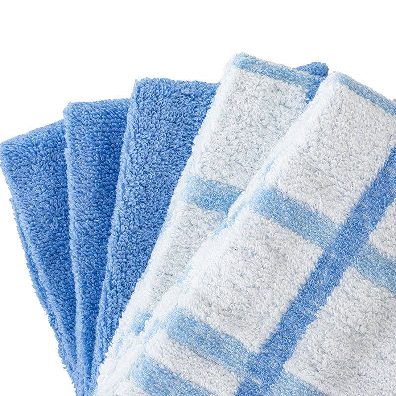 ふんわりやわらかタオル ハッピーチェック 34×80cm ブルー 5枚組