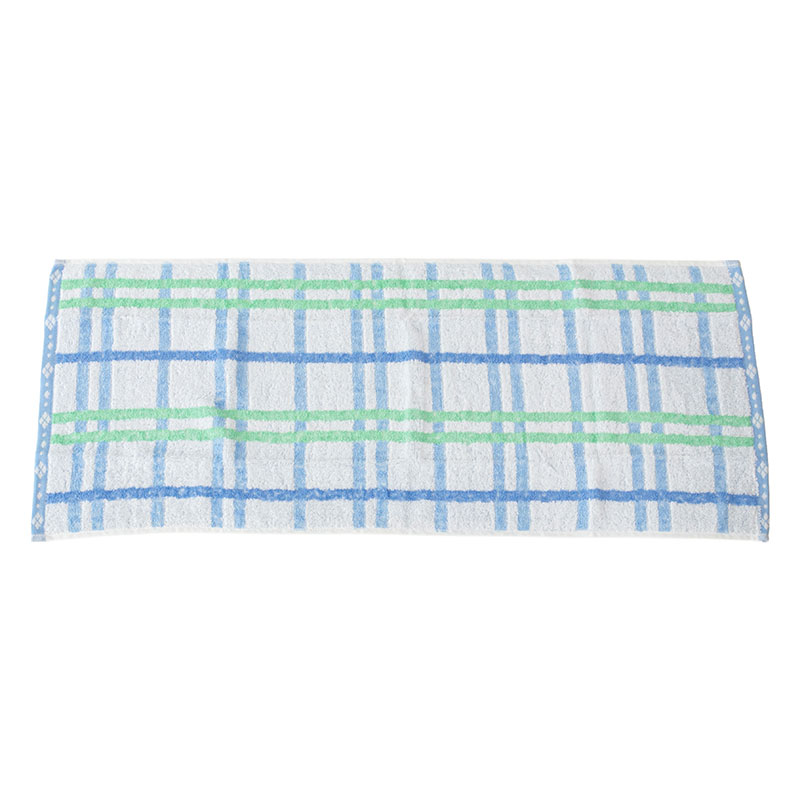 ふんわりやわらかタオル ハッピーチェック 34×80cm ブルー 5枚組