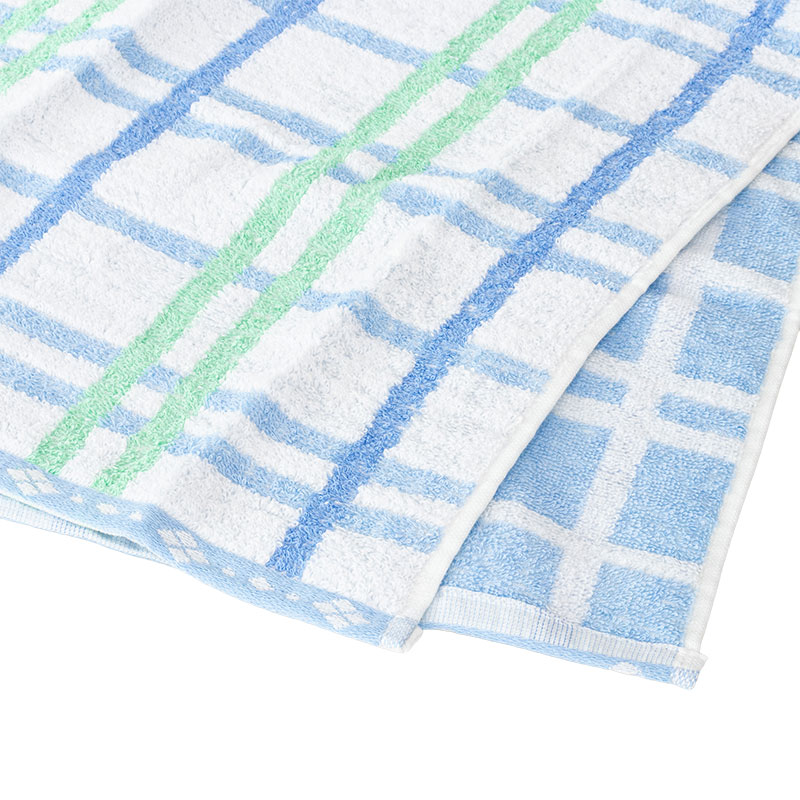 ふんわりやわらかタオル ハッピーチェック 34×80cm ブルー 5枚組