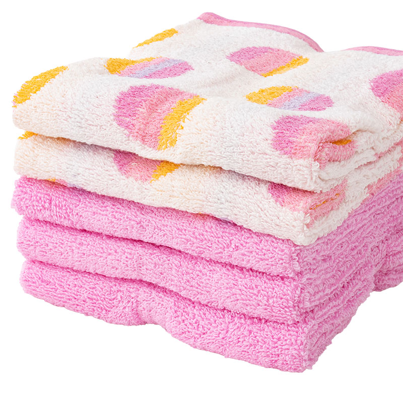 ふんわりやわらかタオル ドリームドット 34×80cm ピンク 5枚組