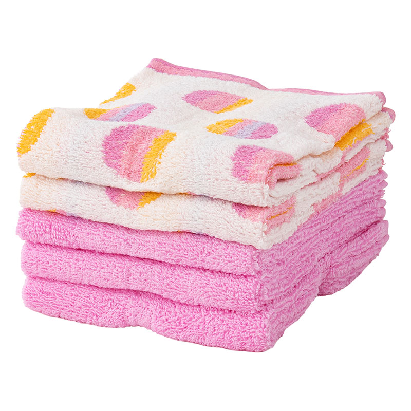 ふんわりやわらかタオル ドリームドット 34×80cm ピンク 5枚組