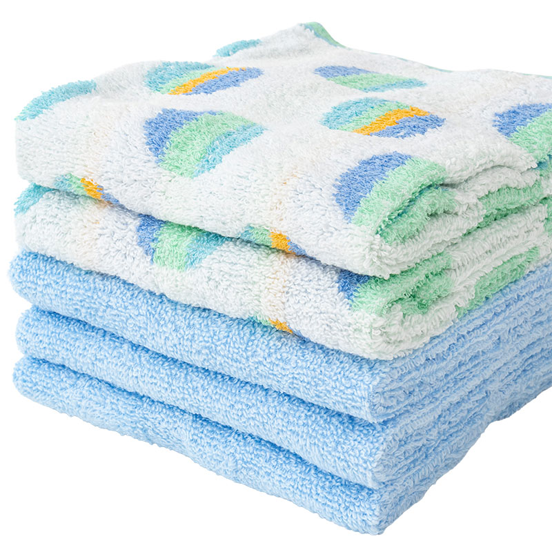 ふんわりやわらかタオル ドリームドット 34×80cm ブルー 5枚組