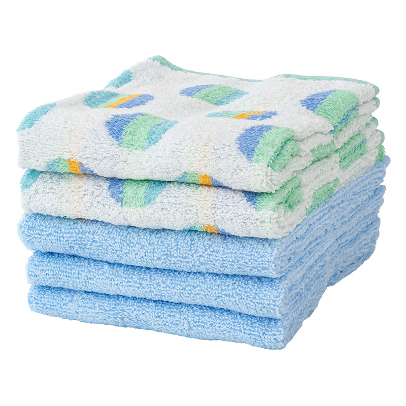 ふんわりやわらかタオル ドリームドット 34×80cm ブルー 5枚組