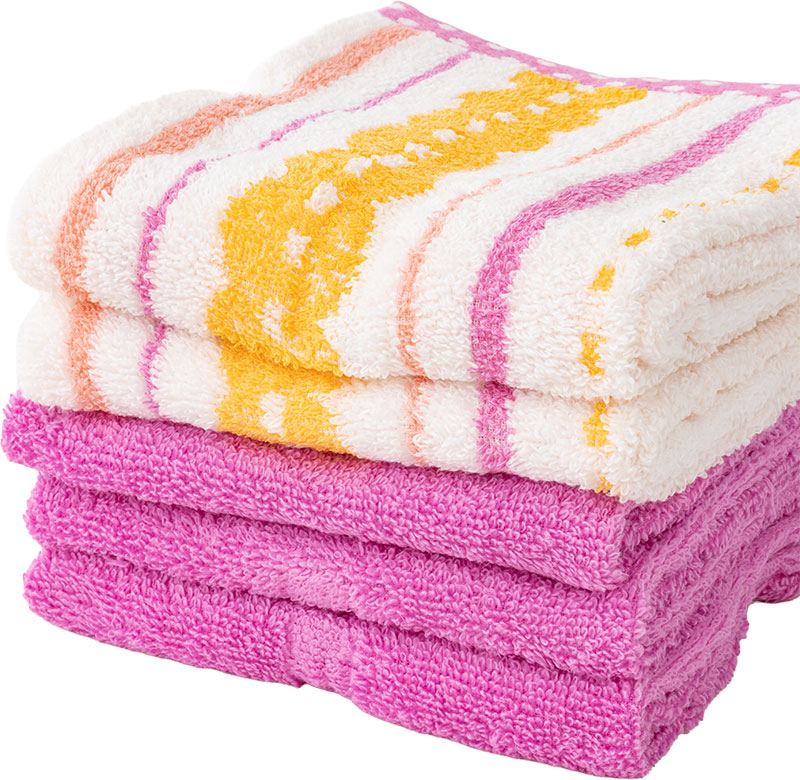 ふんわりやわらかタオル スキップボーダー 34×80cm ピンク 5枚組