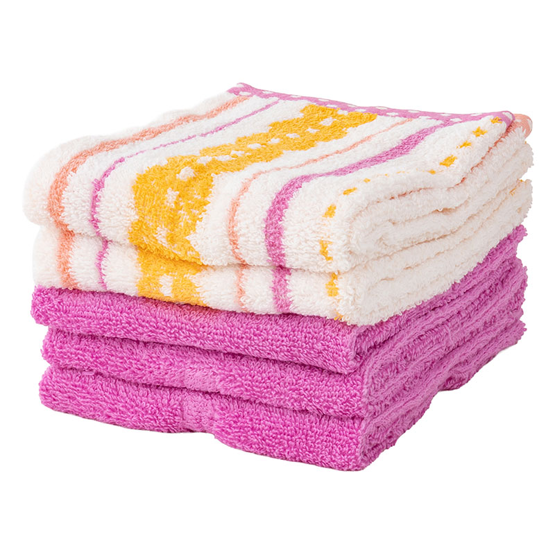 ふんわりやわらかタオル スキップボーダー 34×80cm ピンク 5枚組