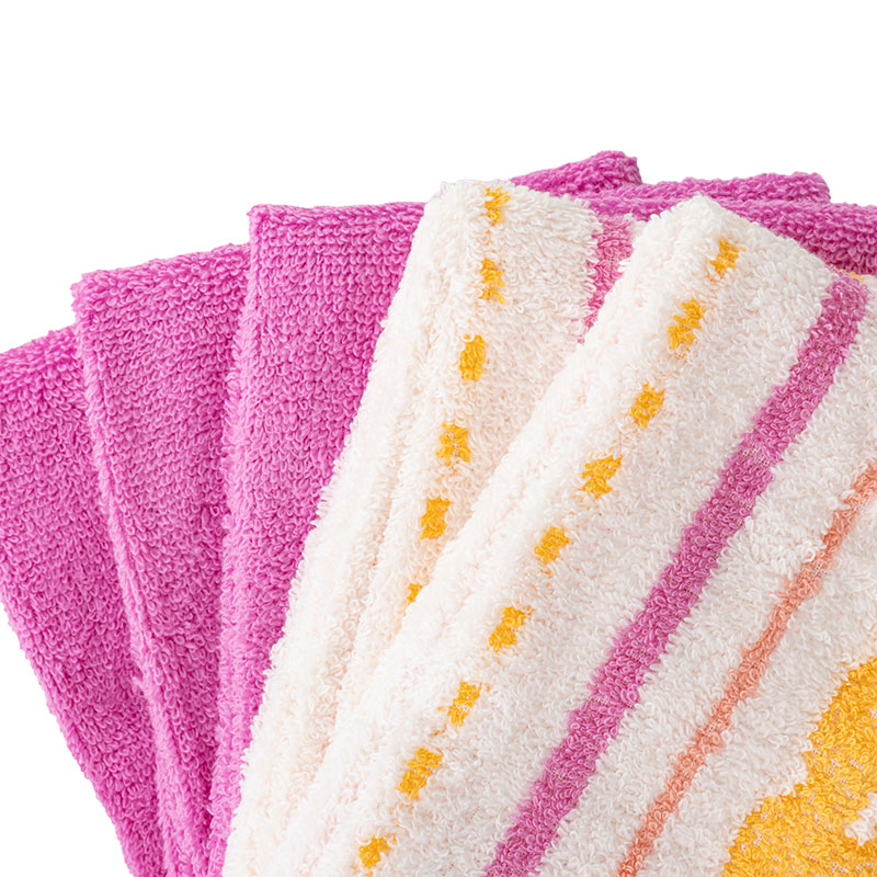 ふんわりやわらかタオル スキップボーダー 34×80cm ピンク 5枚組