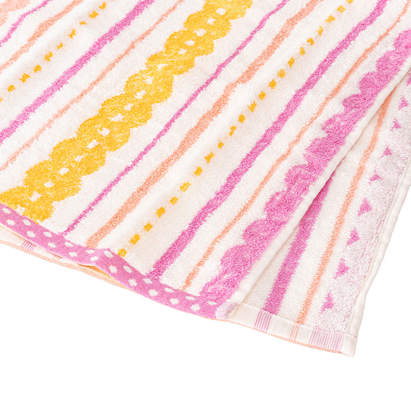 ふんわりやわらかタオル スキップボーダー 34×80cm ピンク 5枚組