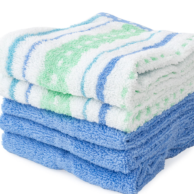 ふんわりやわらかタオル スキップボーダー 34×80cm ブルー 5枚組