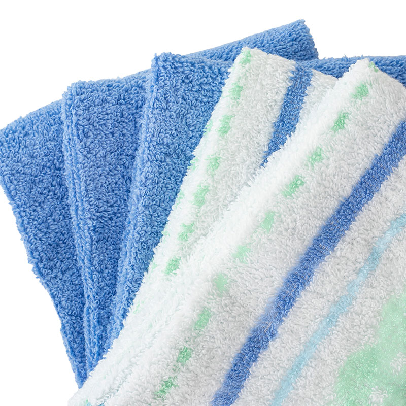 ふんわりやわらかタオル スキップボーダー 34×80cm ブルー 5枚組