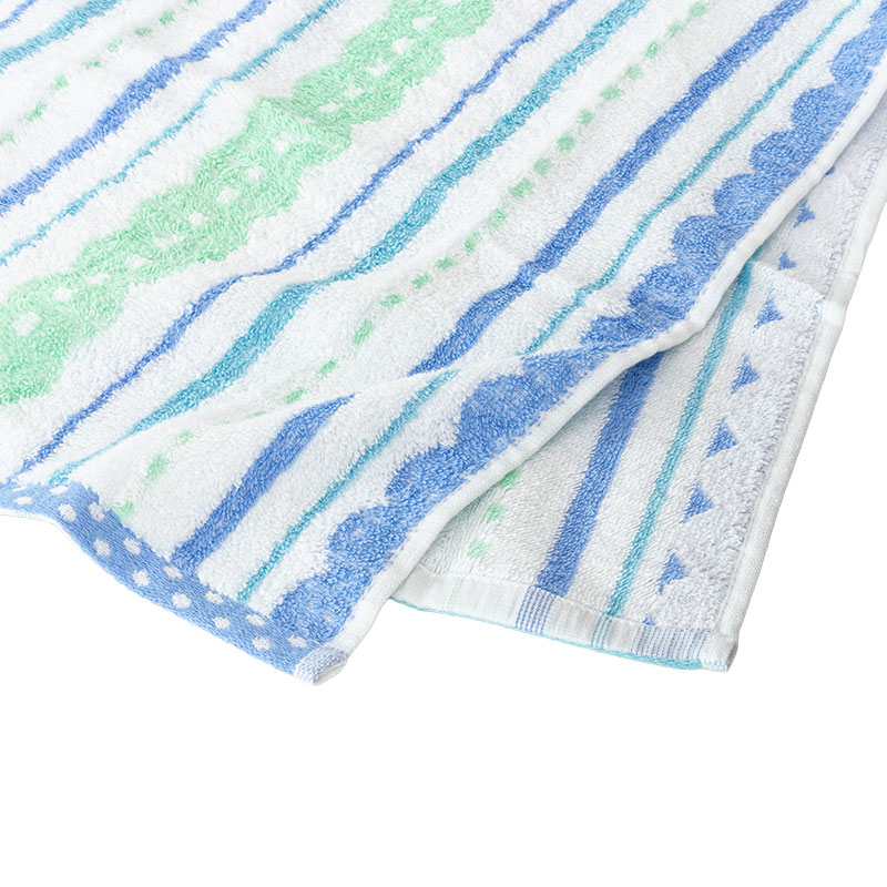 ふんわりやわらかタオル スキップボーダー 34×80cm ブルー 5枚組