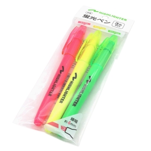 蛍光ペン3色セット 4mm ピンク・イエロー・グリーン