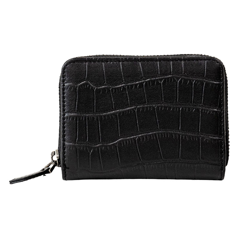 ミニラウンドファスナー財布 クロコ ブラック