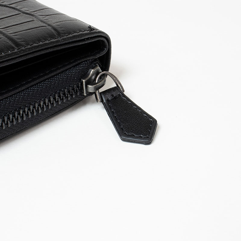 ミニラウンドファスナー財布 クロコ ブラック