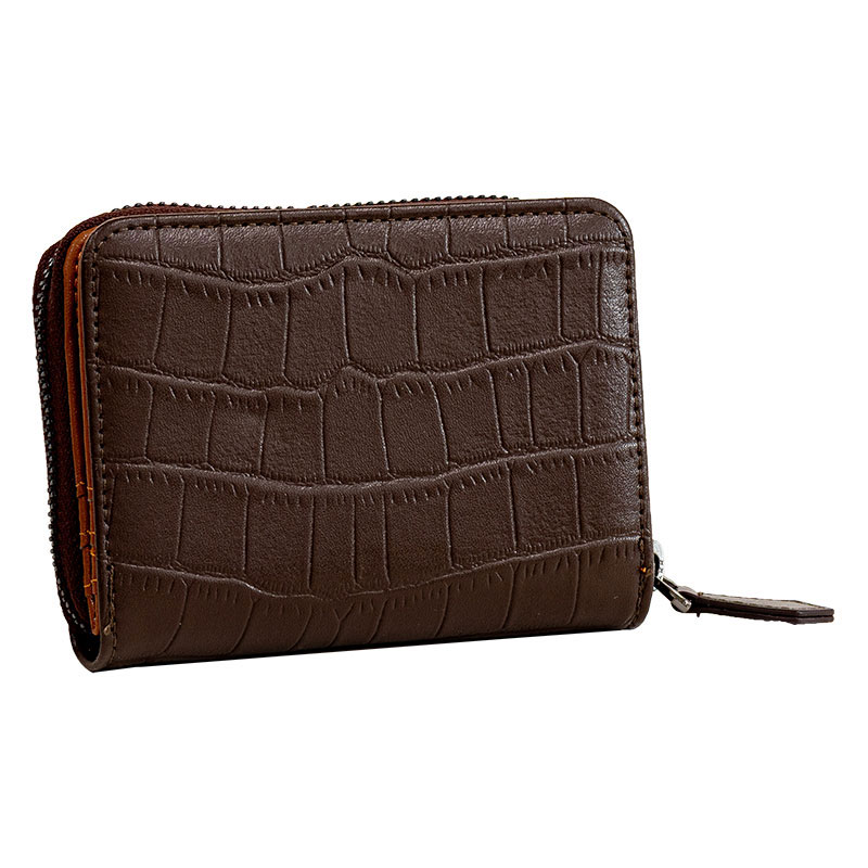 ミニラウンドファスナー財布 クロコ ダークブラウン