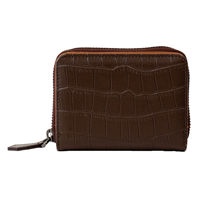 ミニラウンドファスナー財布 クロコ ダークブラウン