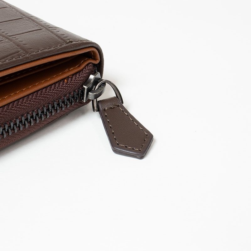 ミニラウンドファスナー財布 クロコ ダークブラウン