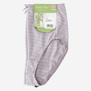 レディース ベア天竺 ボーダー ショーツ 2枚組 チャコール M