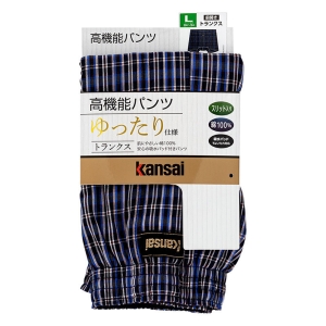 Kansai高機能トランクス ゆったり仕様 青系チェック L