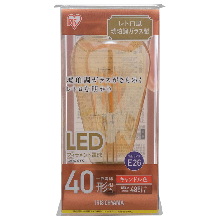 LED電球 フィラメント 琥珀調 キャンドル色40形(485lm) LDF4C-G-FK