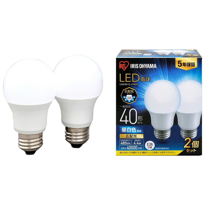 LED電球 E26 広配光2P 昼白色 40形(485lm) LDA4N-G-4T62P