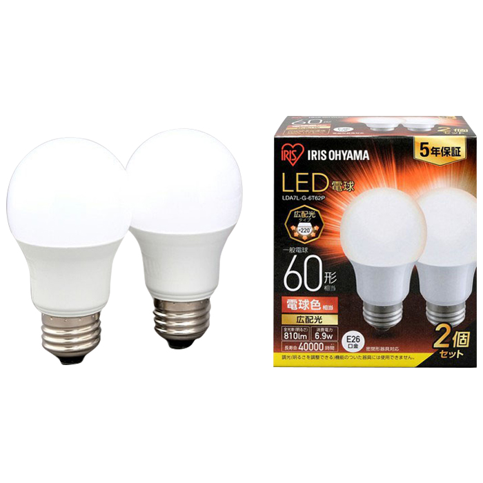 LED電球 E26 広配光2P 電球色 60形(810lm) LDA7L-G-6T62P