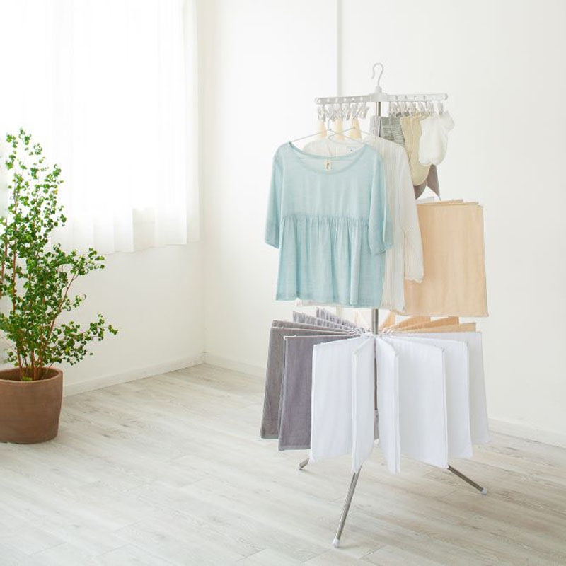 ステンレス室内物干し パラソル3段 ホワイト