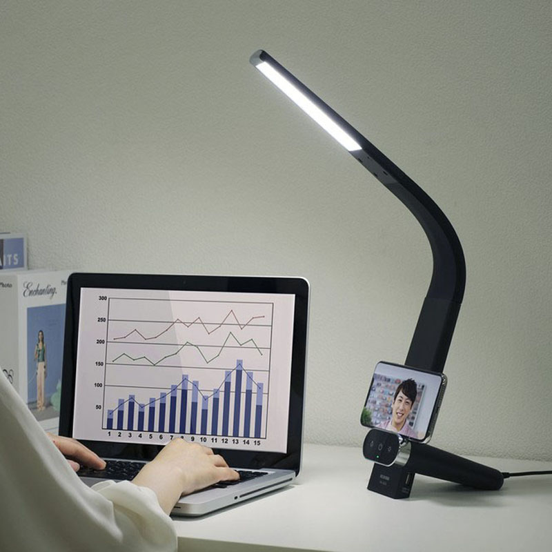 LEDデスクライトQi充電シリーズ 縦置きタイプ 調光・調色 LDL-QLDL-B ブラック