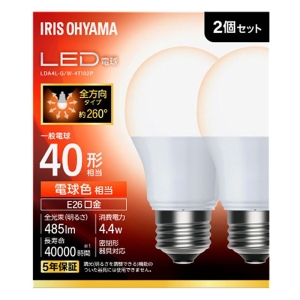 LED電球 E26 40形相当 電球色 2個セット LDA4L-G｜W-4T102P